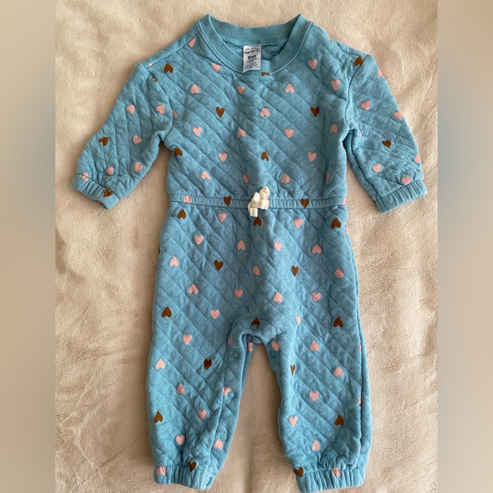 Carter’s Blue Quilted Baby Onesie with Heart Pattern
